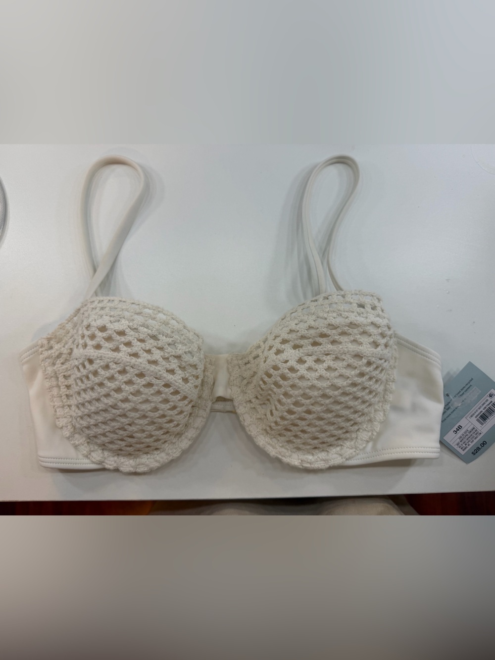 Crochet-Detail Bikini bra in Cream